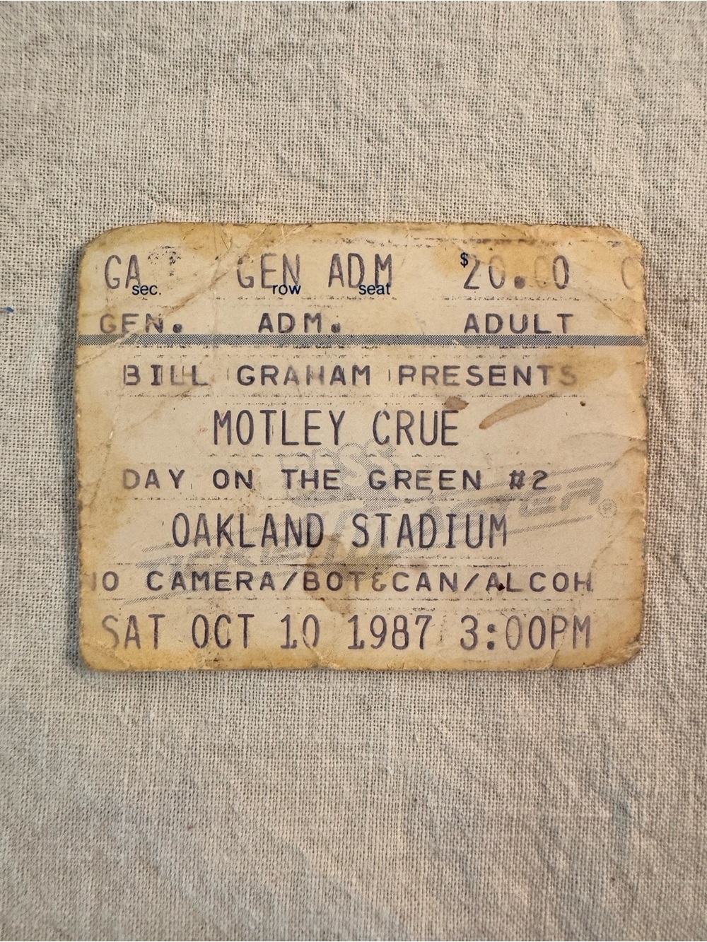 Vintage 1987 Motley Crue Day on the Green Oakland Bill Graham Memorabilia